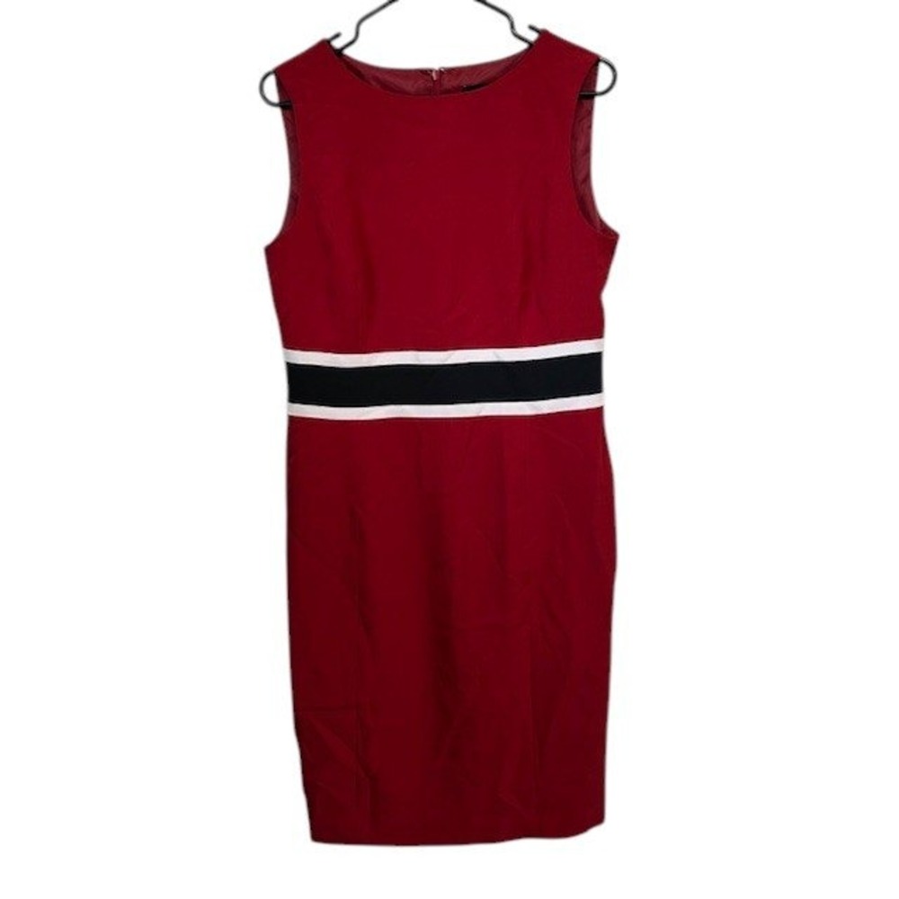 Black Label by Evan Picone Red Dress Sleeveless Sheath Party Career Sz 8 - Picture 2 of 13